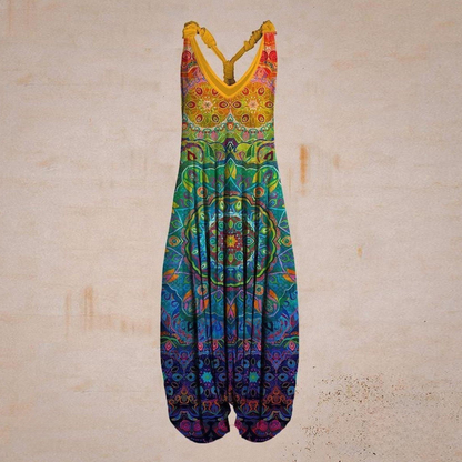 Relaxed Fit Womens Sleeveless Jumpsuit V Neck