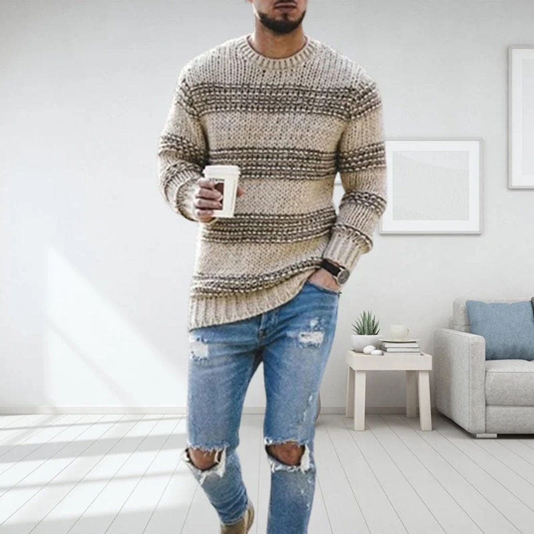 Casual Men's Wool Sweater Round Neck Relaxed Fit - Nocini