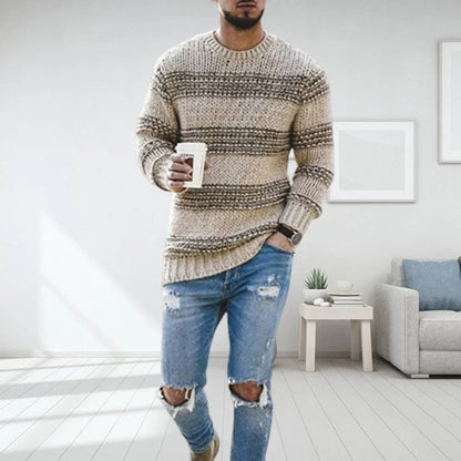 Casual Men's Wool Sweater Round Neck Relaxed Fit - Nocini