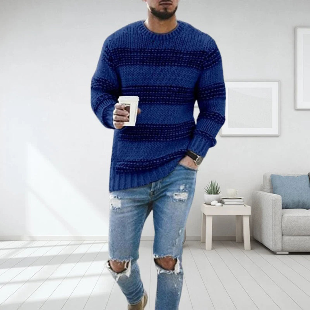 Casual Men's Wool Sweater Round Neck Relaxed Fit