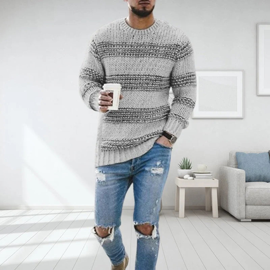 Casual Men's Wool Sweater Round Neck Relaxed Fit