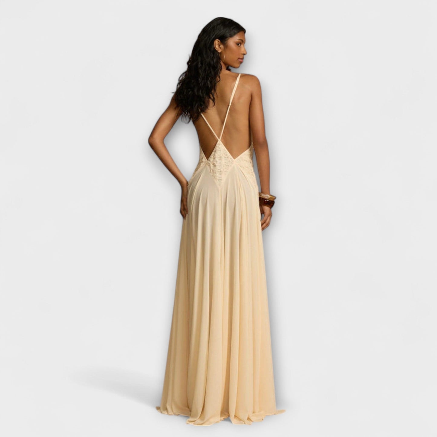 Elegant Long Sleeve V Neck Evening Dress