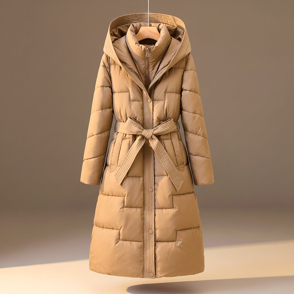 Warm Quilted Puffer Jacket with Belted Front - Nocini