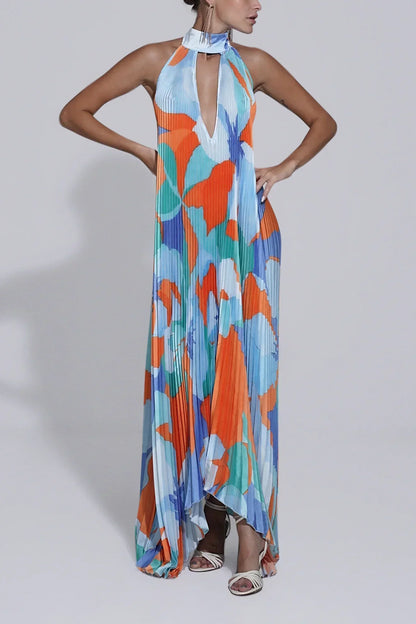 Elegant Halter Neck Floor Length Dress - Nocini