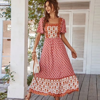 Loose Fit Floral Maxi Dress with Ruffled Sleeves