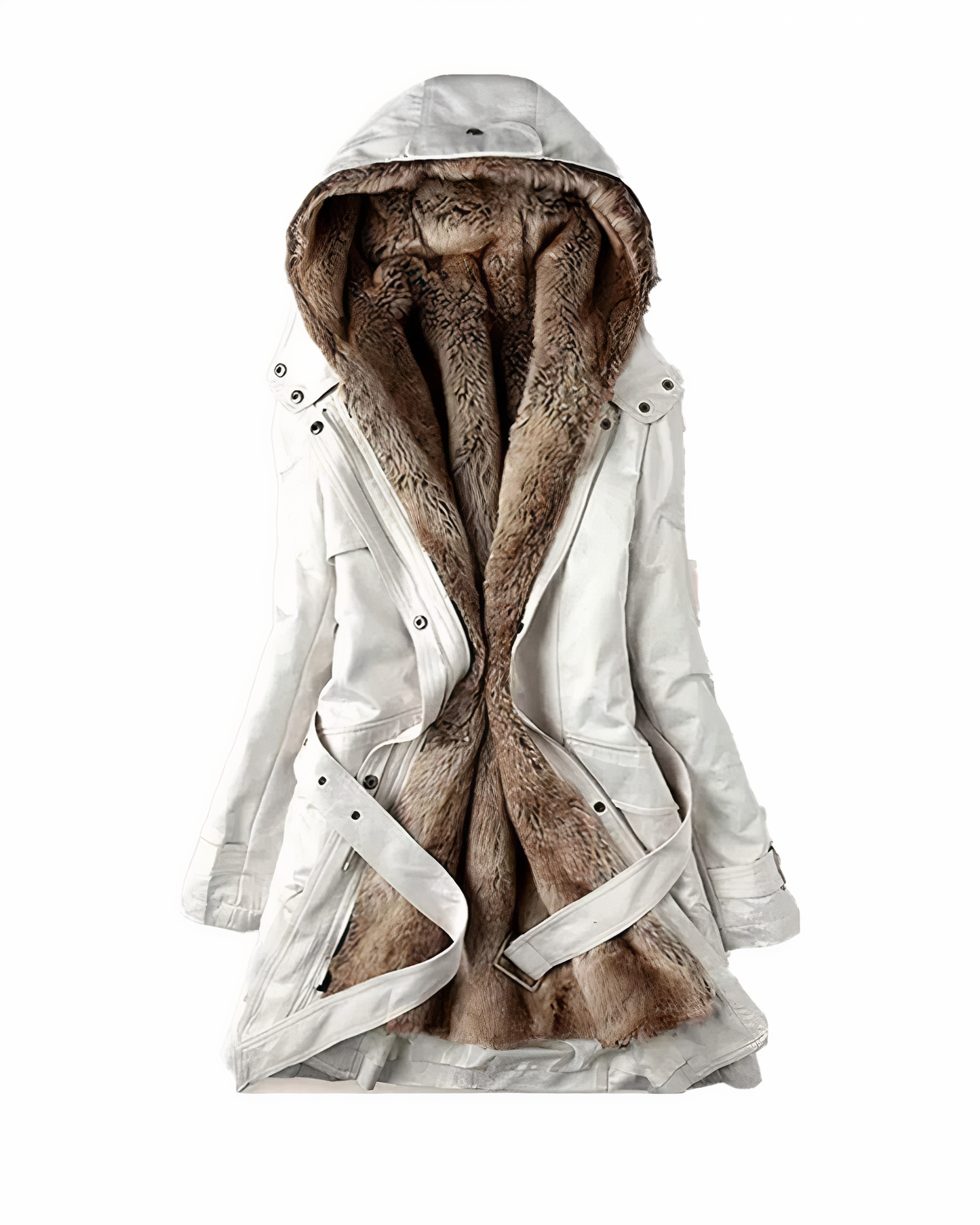 Women's Fleece Lined Hooded Parka Jacket with Belt - Nocini