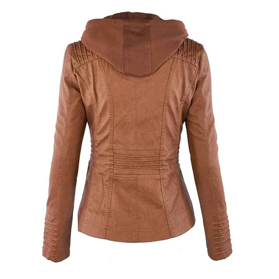Edgy Fake Leather Motorcycle Jacket with Hood