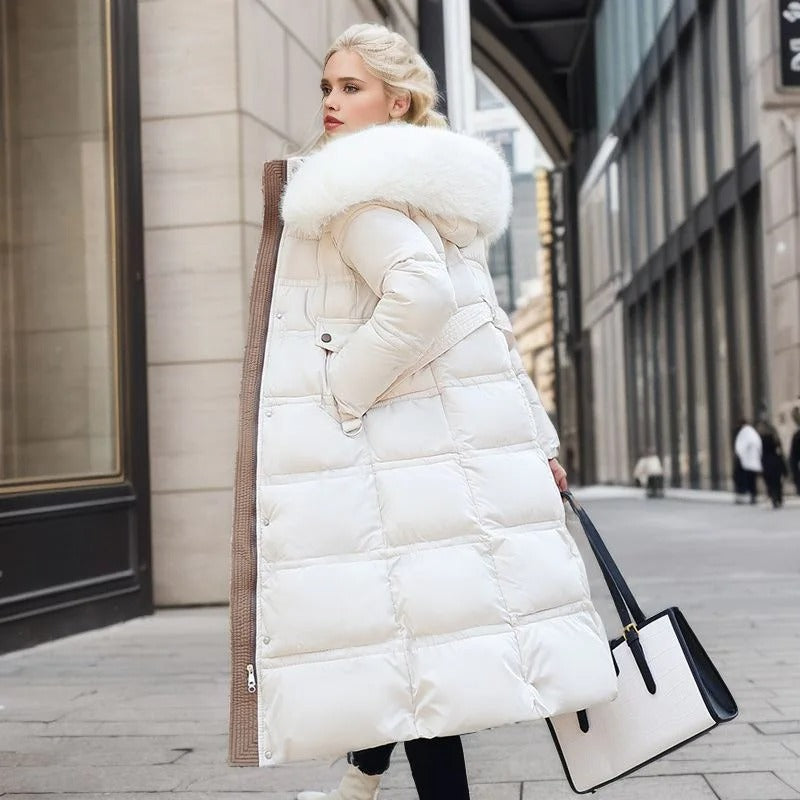 Luxury Warm Parka Coat With Faux Fur Hood
