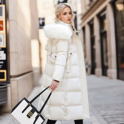Luxury Warm Parka Coat With Faux Fur Hood