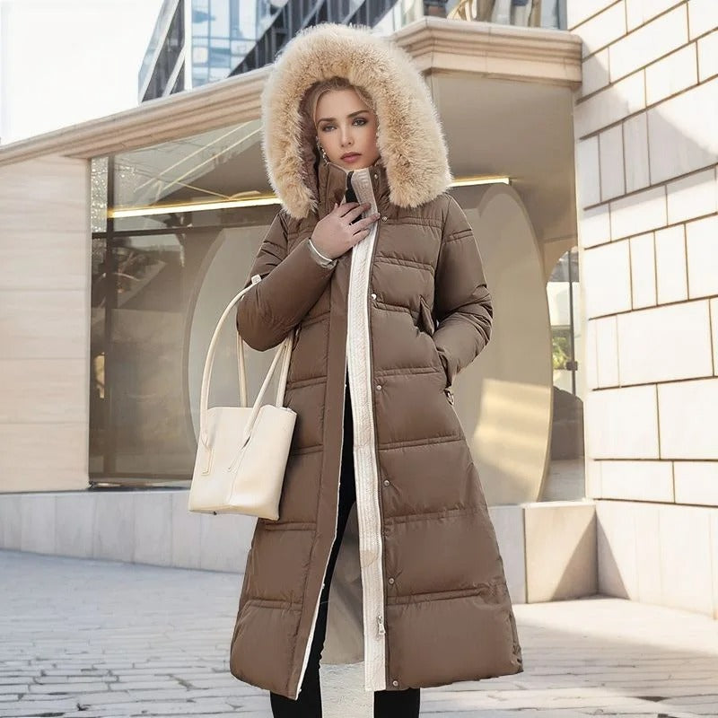 Luxury Warm Parka Coat With Faux Fur Hood
