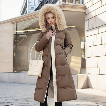 Luxury Warm Parka Coat With Faux Fur Hood