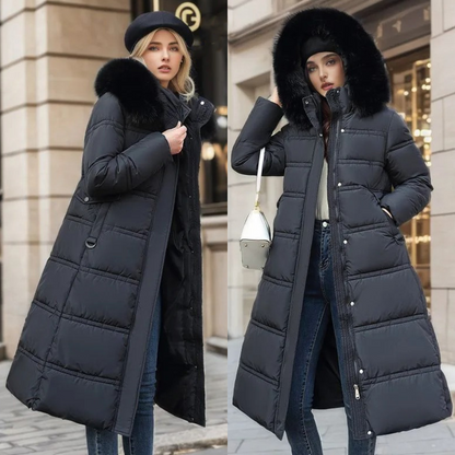 Luxury Warm Parka Coat With Faux Fur Hood