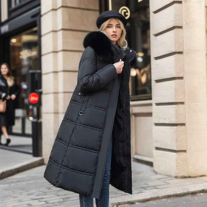 Luxury Warm Parka Coat With Faux Fur Hood