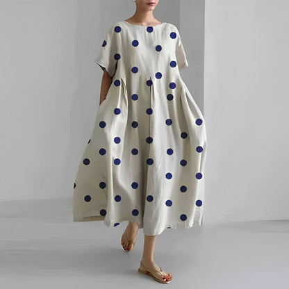 Casual V Neck Short Sleeve Floral Midi Dress with Pockets