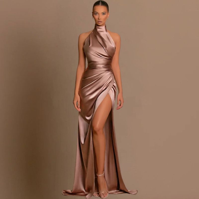 Luxury Satin Floor Length Halter Dress