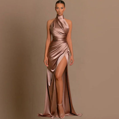 Luxury Satin Floor Length Halter Dress