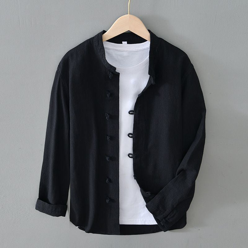 Casual Button Front Mandarin Collar Dress Shirt