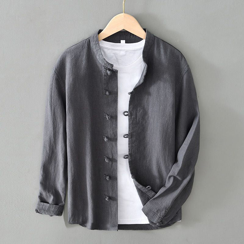 Casual Button Front Mandarin Collar Dress Shirt - Nocini