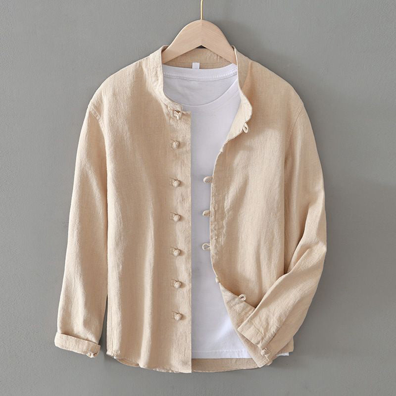 Casual Button Front Mandarin Collar Dress Shirt