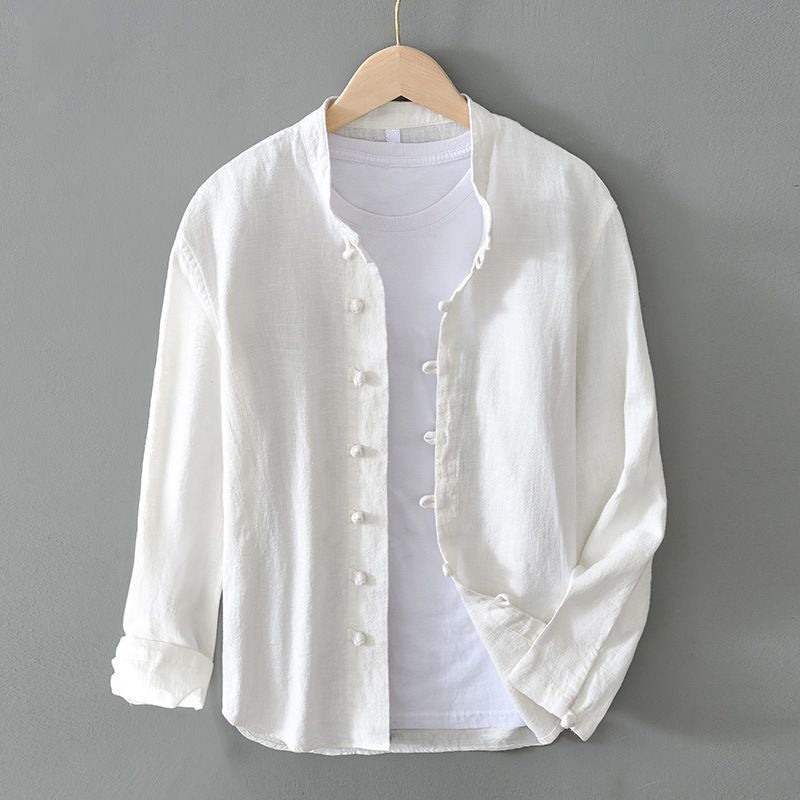 Casual Button Front Mandarin Collar Dress Shirt