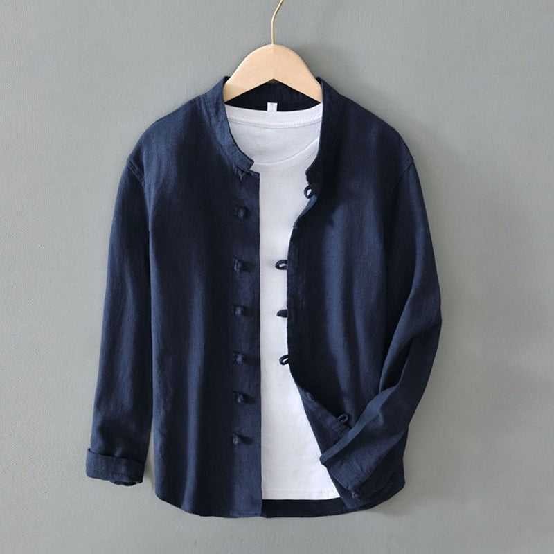 Casual Button Front Mandarin Collar Dress Shirt