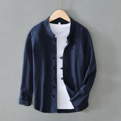 Casual Button Front Mandarin Collar Dress Shirt
