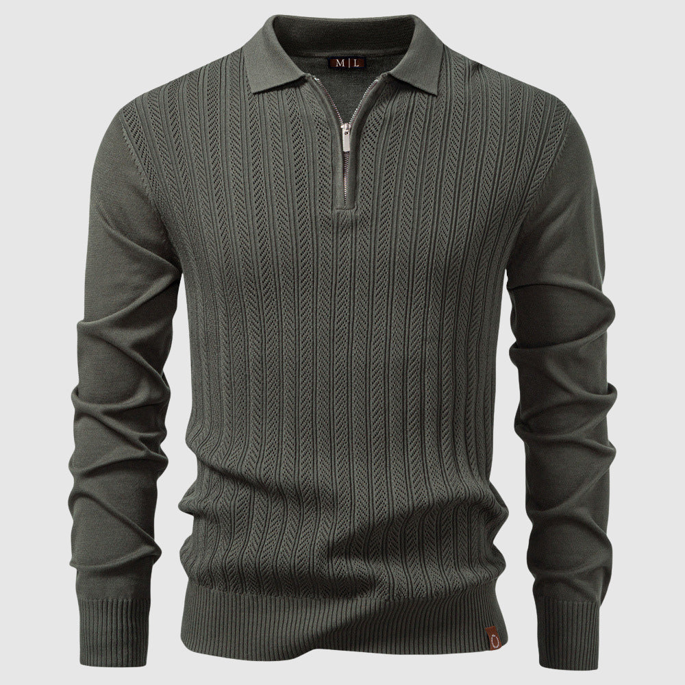 Soft Cable Knit Mid-Length Polo Sweater