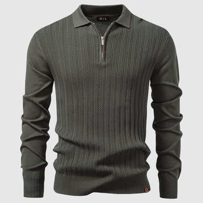 Soft Cable Knit Mid-Length Polo Sweater