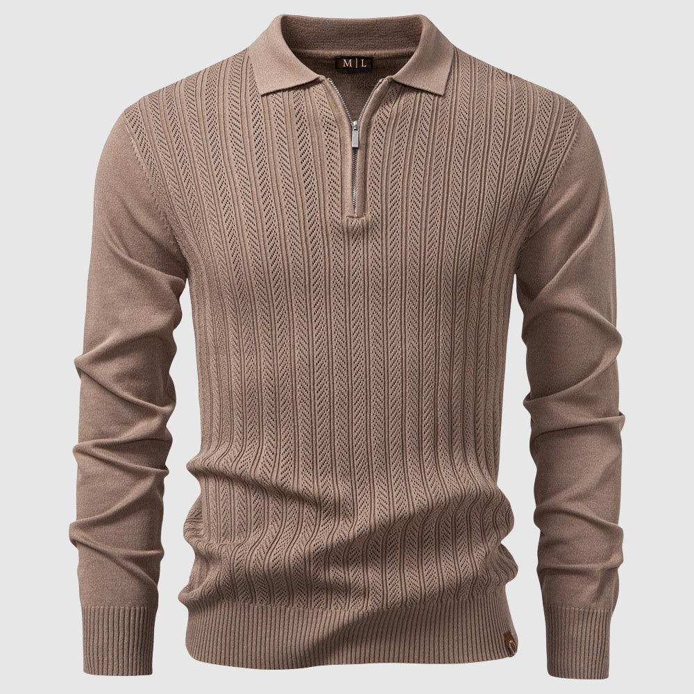 Soft Cable Knit Mid-Length Polo Sweater