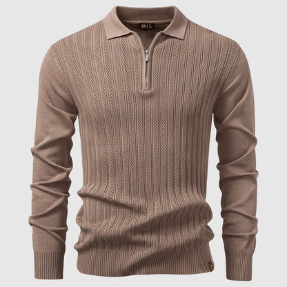 Soft Cable Knit Mid-Length Polo Sweater