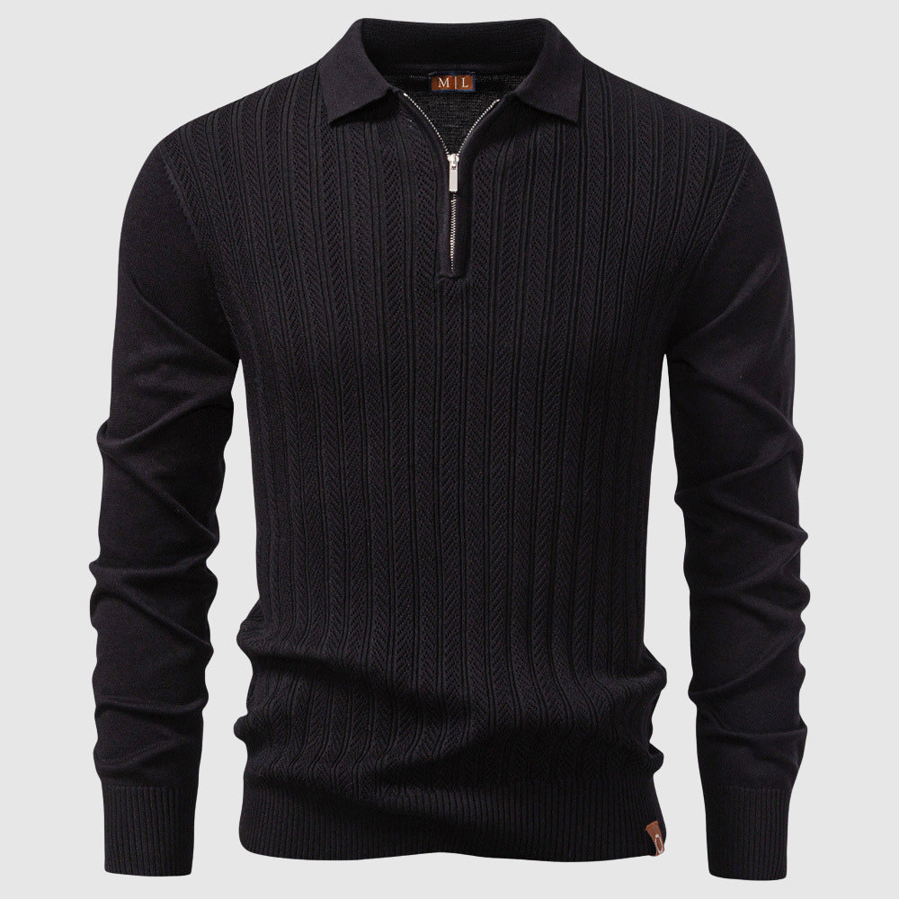 Soft Cable Knit Mid-Length Polo Sweater - Nocini
