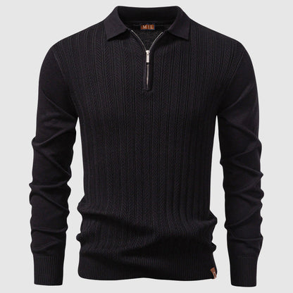 Soft Cable Knit Mid-Length Polo Sweater - Nocini