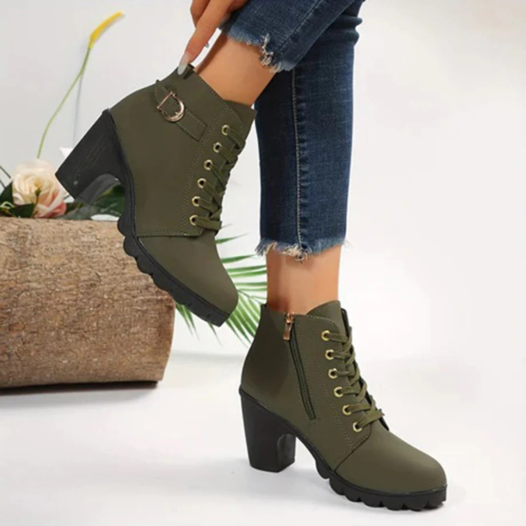 Women's Buckle Ankle Boots - Chic High Heel Shoes