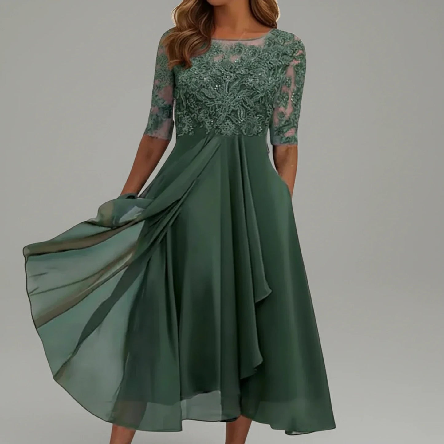 Elegant Floral Knee Length Dress for Ladies