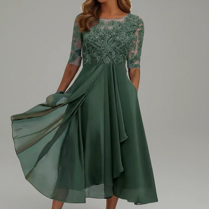 Elegant Floral Knee Length Dress for Ladies