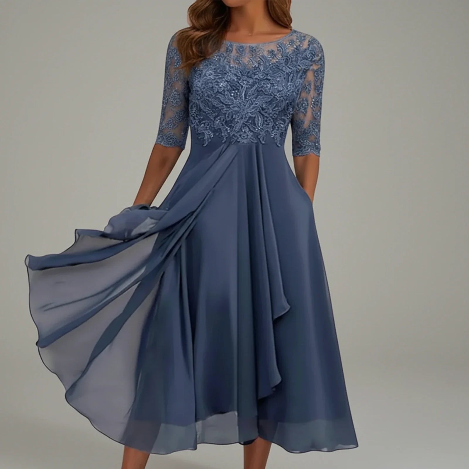 Elegant Floral Knee Length Dress for Ladies - Olytrend
