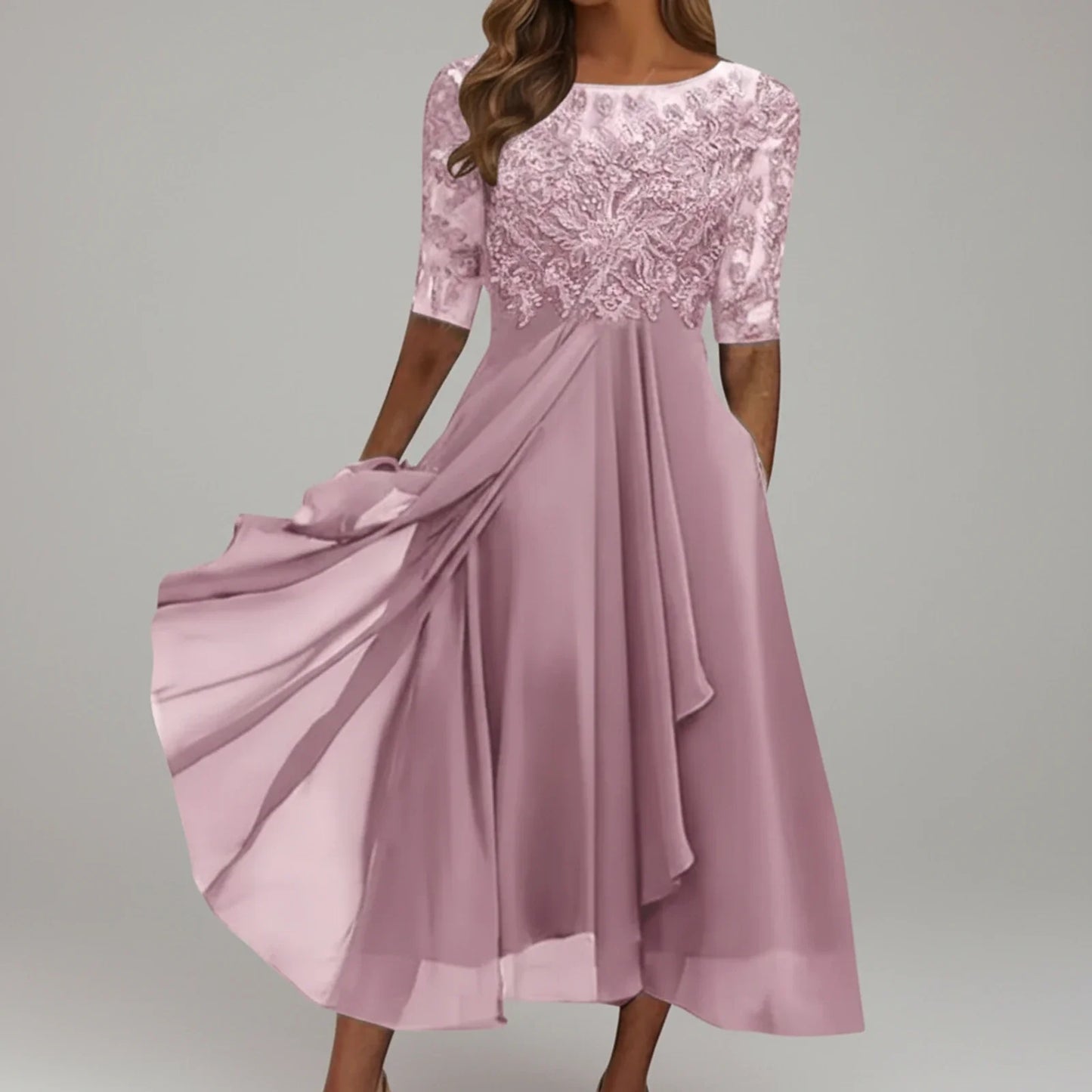 Elegant Floral Knee Length Dress for Ladies