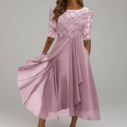 Elegant Floral Knee Length Dress for Ladies