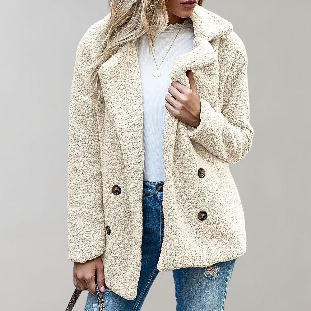 Soft Fleece Teddy Jacket with Notched Lapel - Nocini