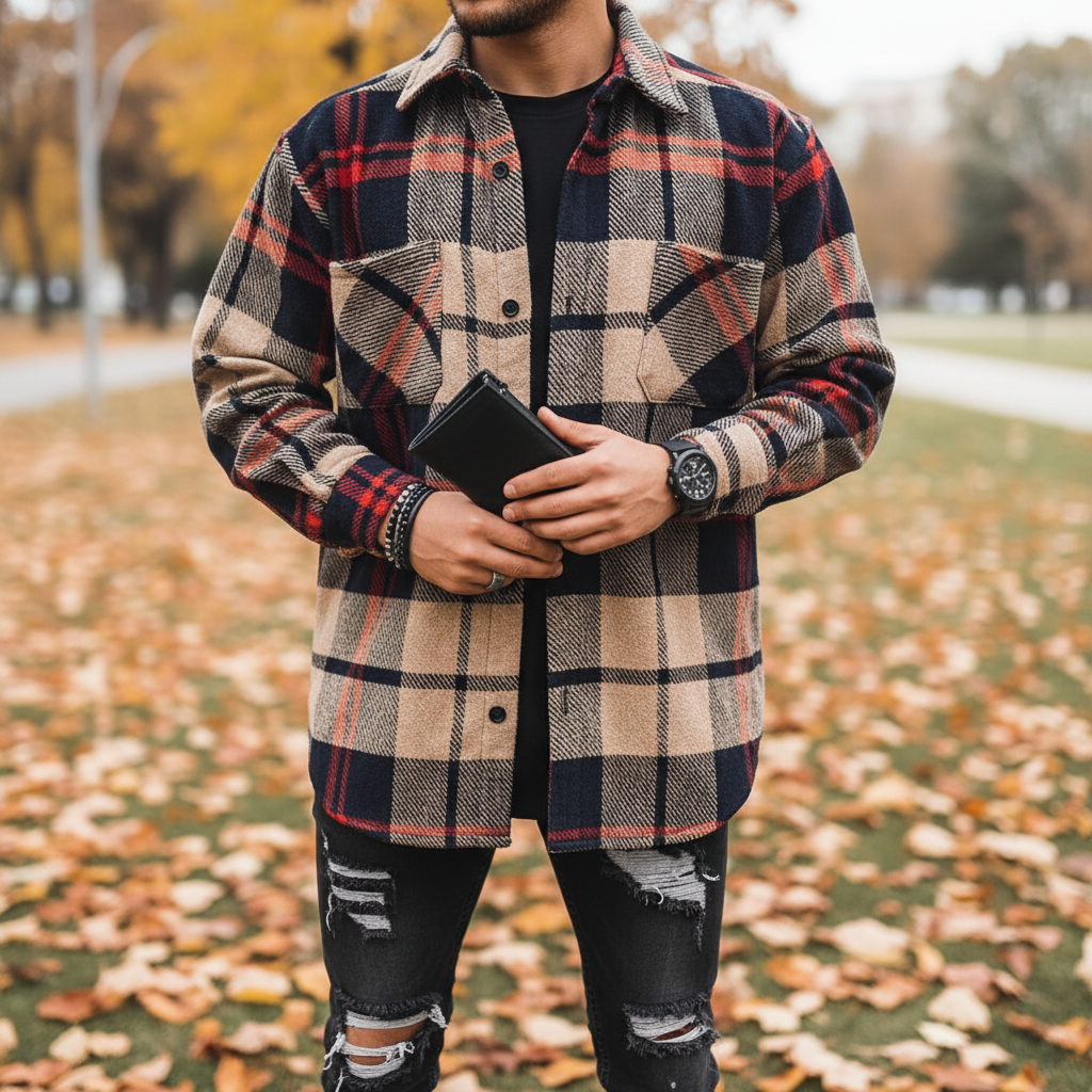 Diamond Pattern Long Sleeve Shirt - Pexav