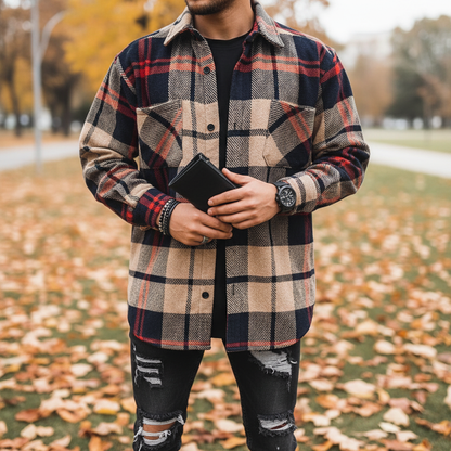 Diamond Pattern Long Sleeve Shirt - Pexav