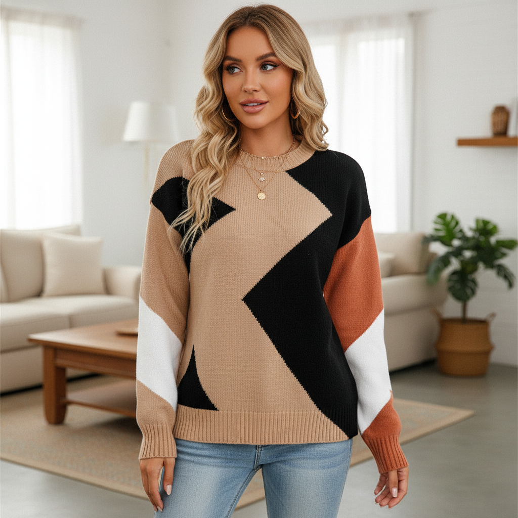 Colorful Quilted Ladies Sweater - Pexav