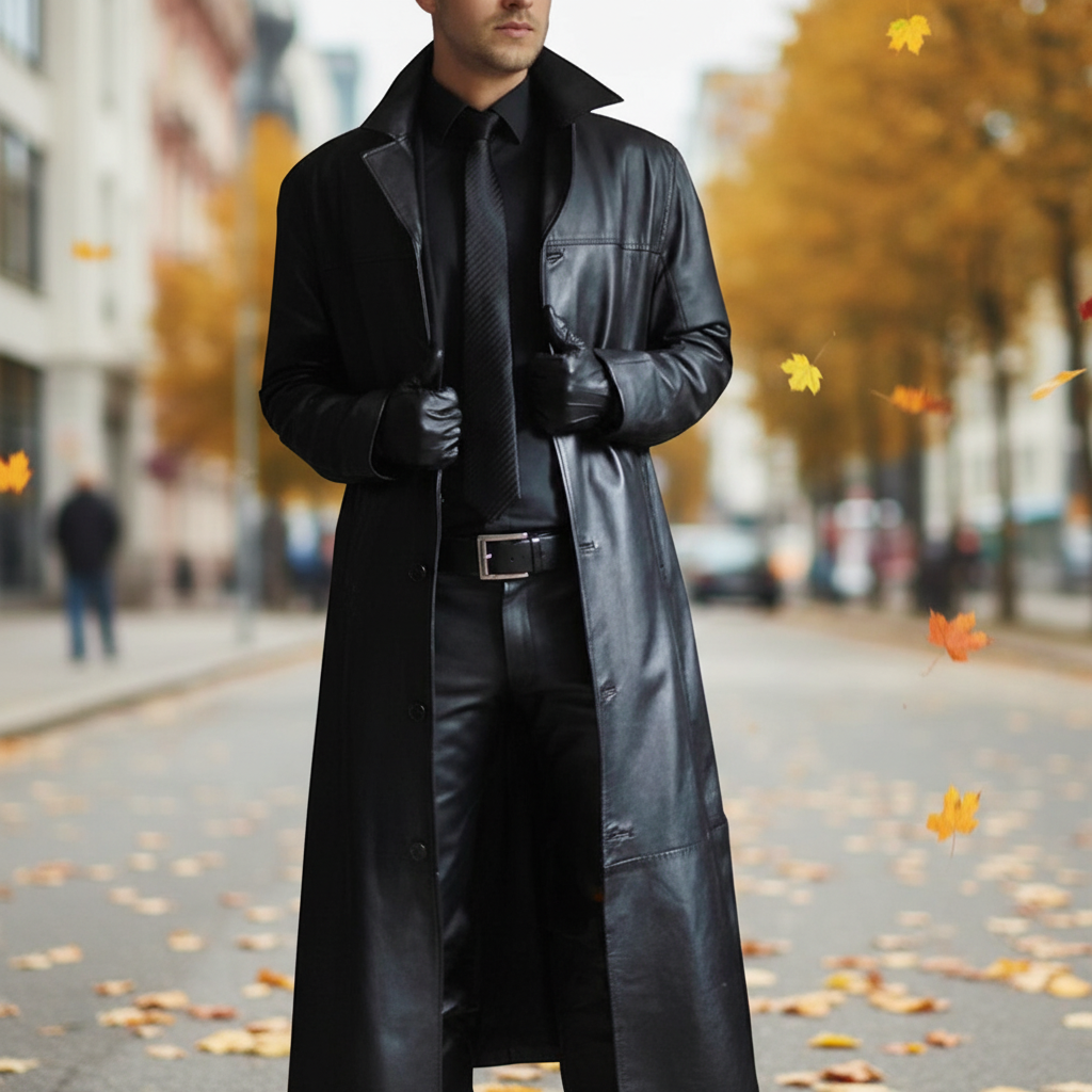 Classic Brown Leather Coat - Pexav