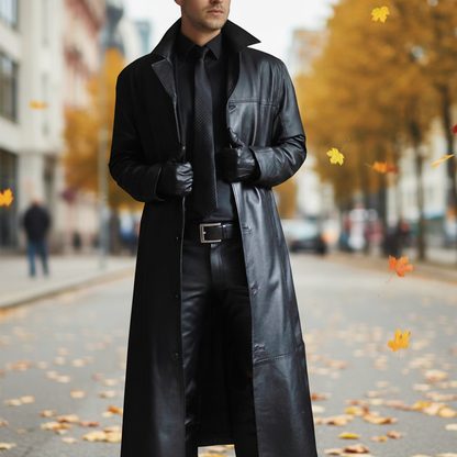 Classic Brown Leather Coat - Pexav