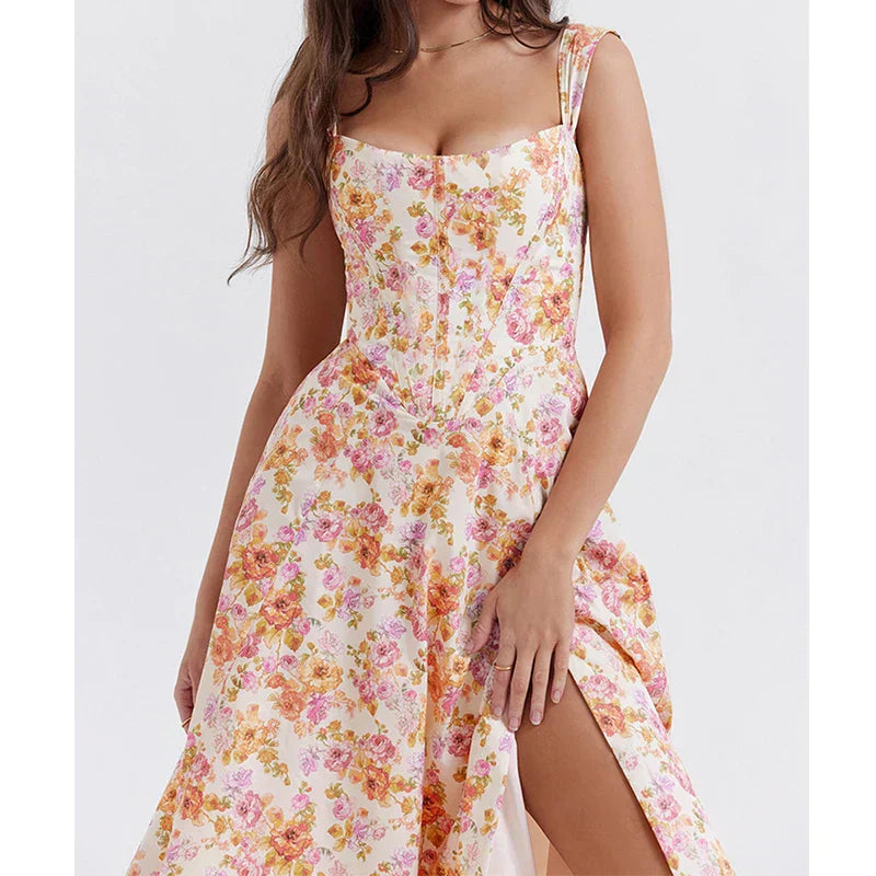 Comfortable Floral Midi Dress with Wide Straps