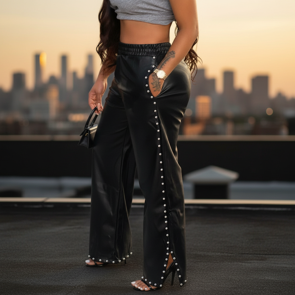Relaxed Fit Leather Pants for Women - Pexav