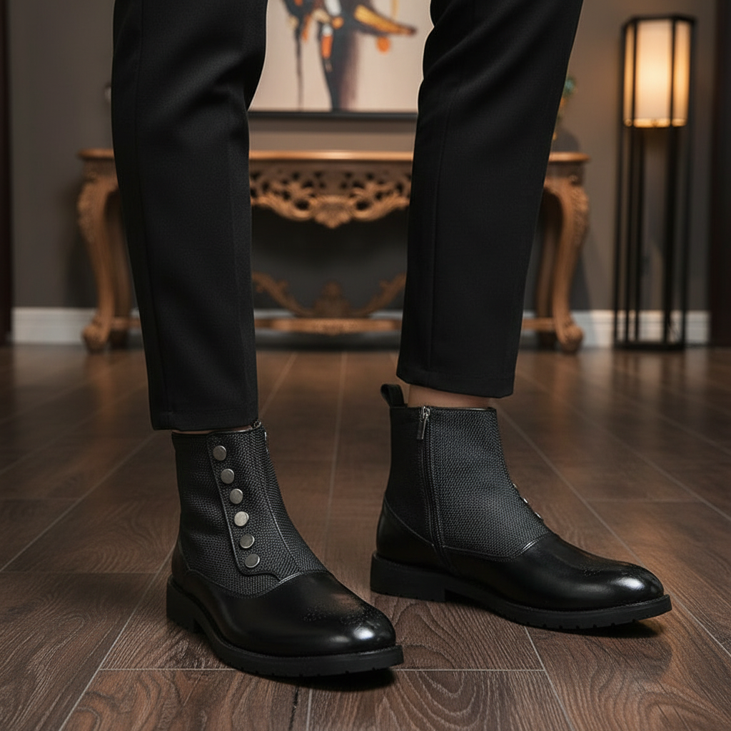 Stylish Mens Black Leather Boots - Pexav