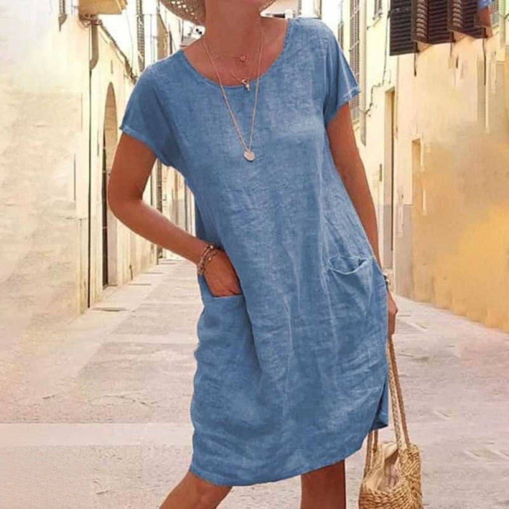 Casual Women's Short Sleeve Pocket Dress