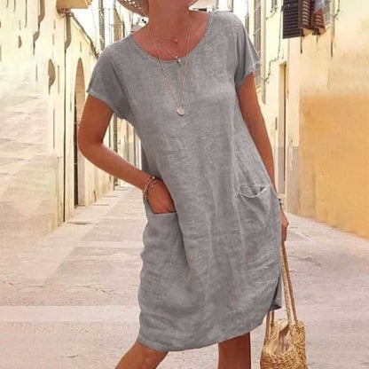 Casual Women's Short Sleeve Pocket Dress