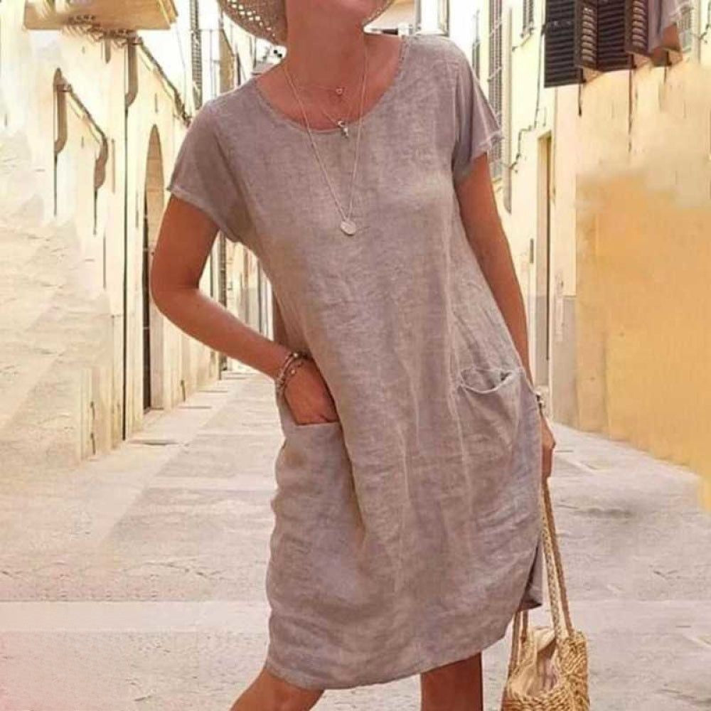 Casual Women's Short Sleeve Pocket Dress